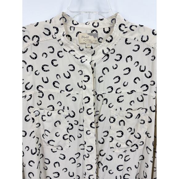 Elizabeth and James Silk Lucky Horseshoe Blouse Top M Kentucky Derby Vegas - Picture 3 of 8